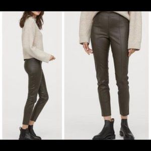 H&M olive green faux leather trousers